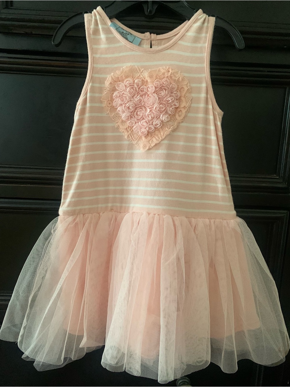 Pastourelle Pink Striped Tulle Heart Dress